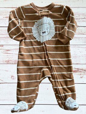 Just One You Baby Boy 3 Month Orange Stripe Lion Print Fleece Footie Pajama